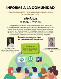 Un folleto con fondo amarillo que describe eventos comunitarios, con un globo terráqueo al fondo y personas alrededor.